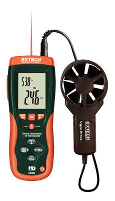 CFM/CMM Thermo–Anemometer with Built–in InfraRed Thermometer, Extech