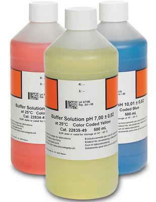 pH Buffer Solution Kit, Color-coded, pH 4.01, pH 7.00 and pH 10.01, Hach