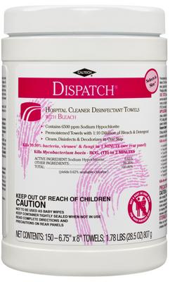 DISPATCH® Hospital Cleaner/Disinfectant with Bleach, Premoistened Towels, Caltech®