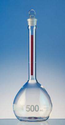 Volumetric Flasks with [ST] Glass Stopper, Red Stripe, Class A, Hirschmann