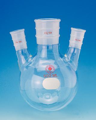 Round-Bottom Three-Neck Flasks, Angled Side Necks, Ace Glass Incorporated