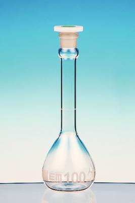 Volumetric Flasks with White Neck and [ST] Polyethylene Stopper, Class A, Hirschmann