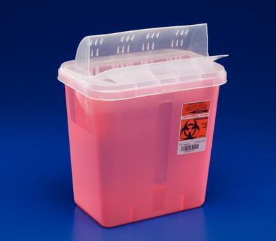 Sharps Disposal Containers with Horizontal-Drop Opening Lids, Covidien