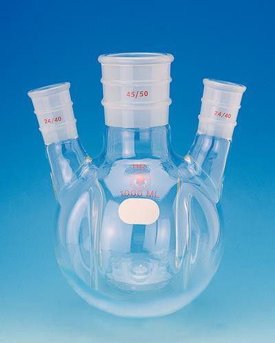 Round-Bottom Three-Neck Flasks, Indented Morton Type, Ace Glass