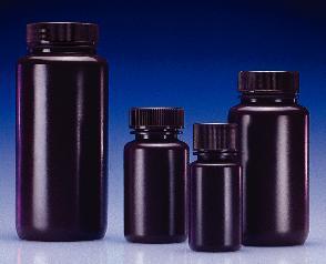 Leak-Resistant Bottles, Amber, High-Density Polyethylene, Wide Mouth, Wheaton