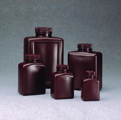 Nalgene® Rectangular Bottles, High-Density Polyethylene, Wide Mouth, Amber, Thermo Scientific