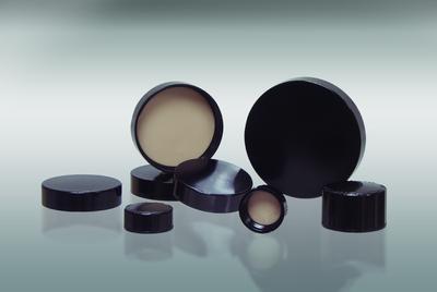 Black Phenolic Screw Caps, F217 & Fluoropolymer Resin Liner, Qorpak®