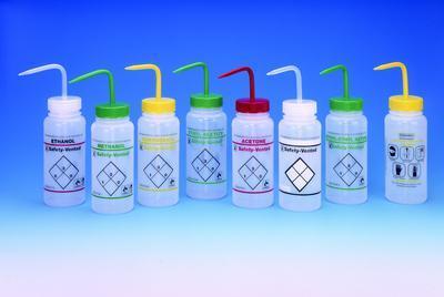 VWR® Safety-Vented™ Labeled Wash Bottles, Low-Density Polyethylene, Wide Mouth