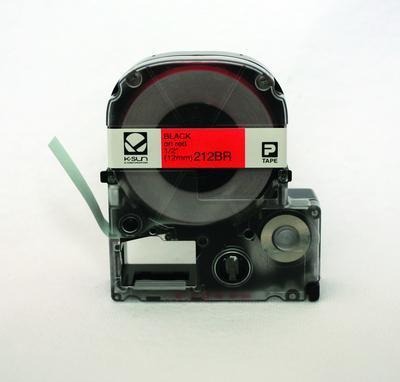 LABEL 12MM BLACK ON RED TAPE